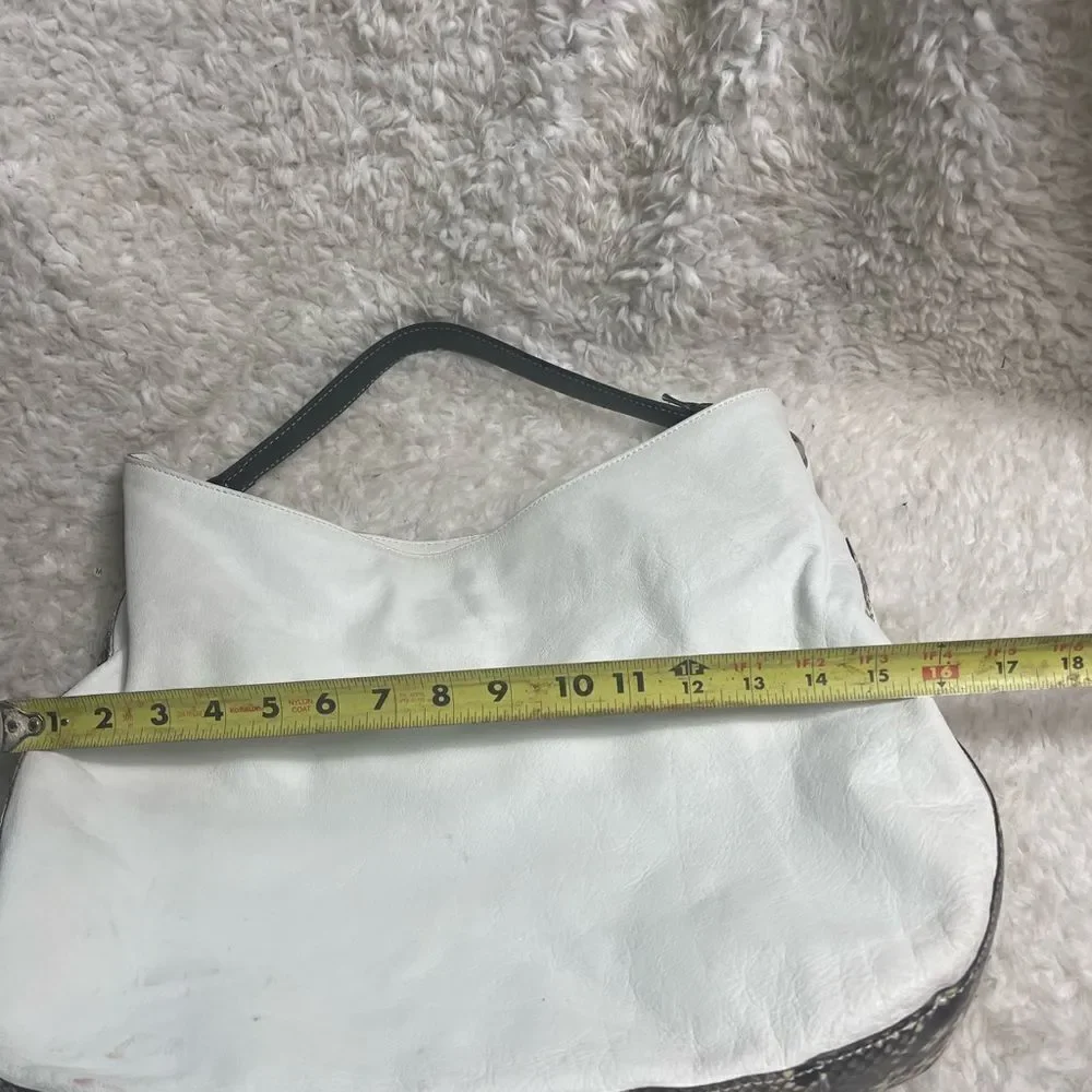 ARCADIA made in Italy White Genuine Leather Satchel Snake skin print accent.